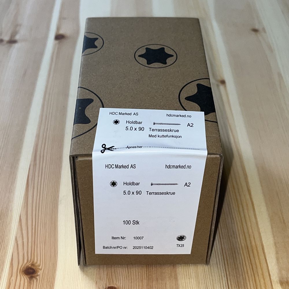 Rustfrie Terasseskruer A2- 5.0 x 90 mm - TX25, 100 stk